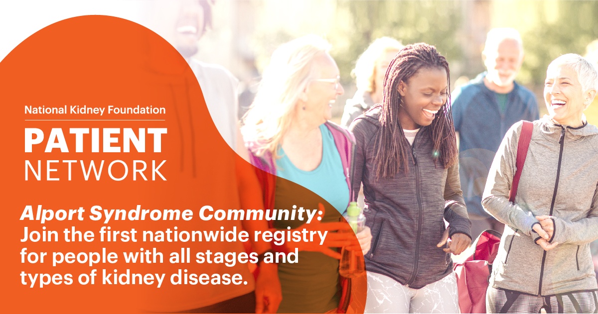 Banner encouraging members of the Alport syndrome community to join the NKF Patient Network - Alport Syndrome.